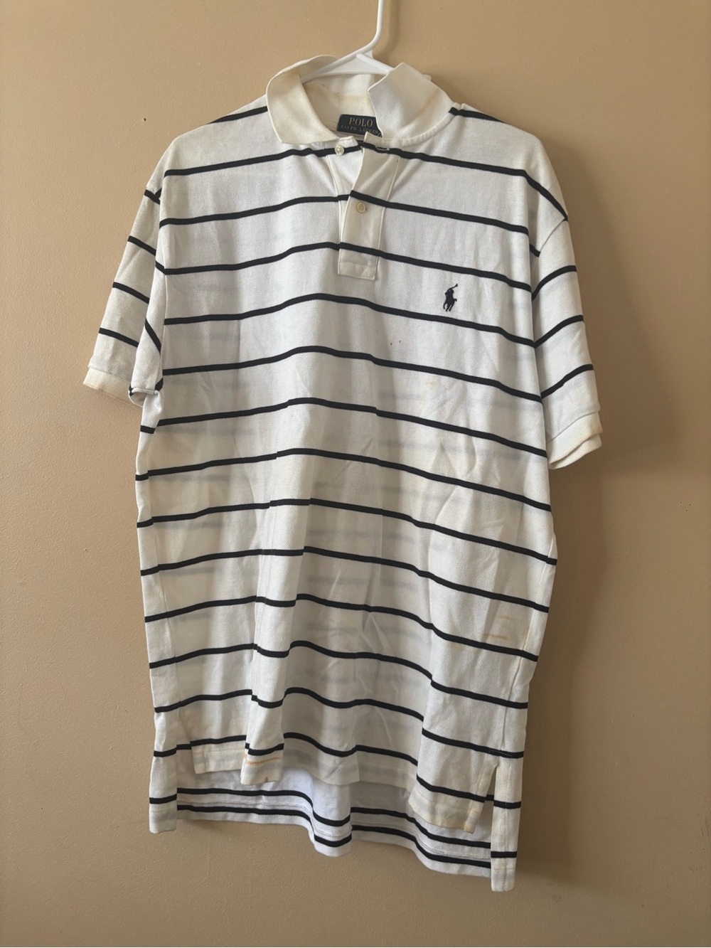 Ralph Lauren White Polo Shirt with Navy Stripes